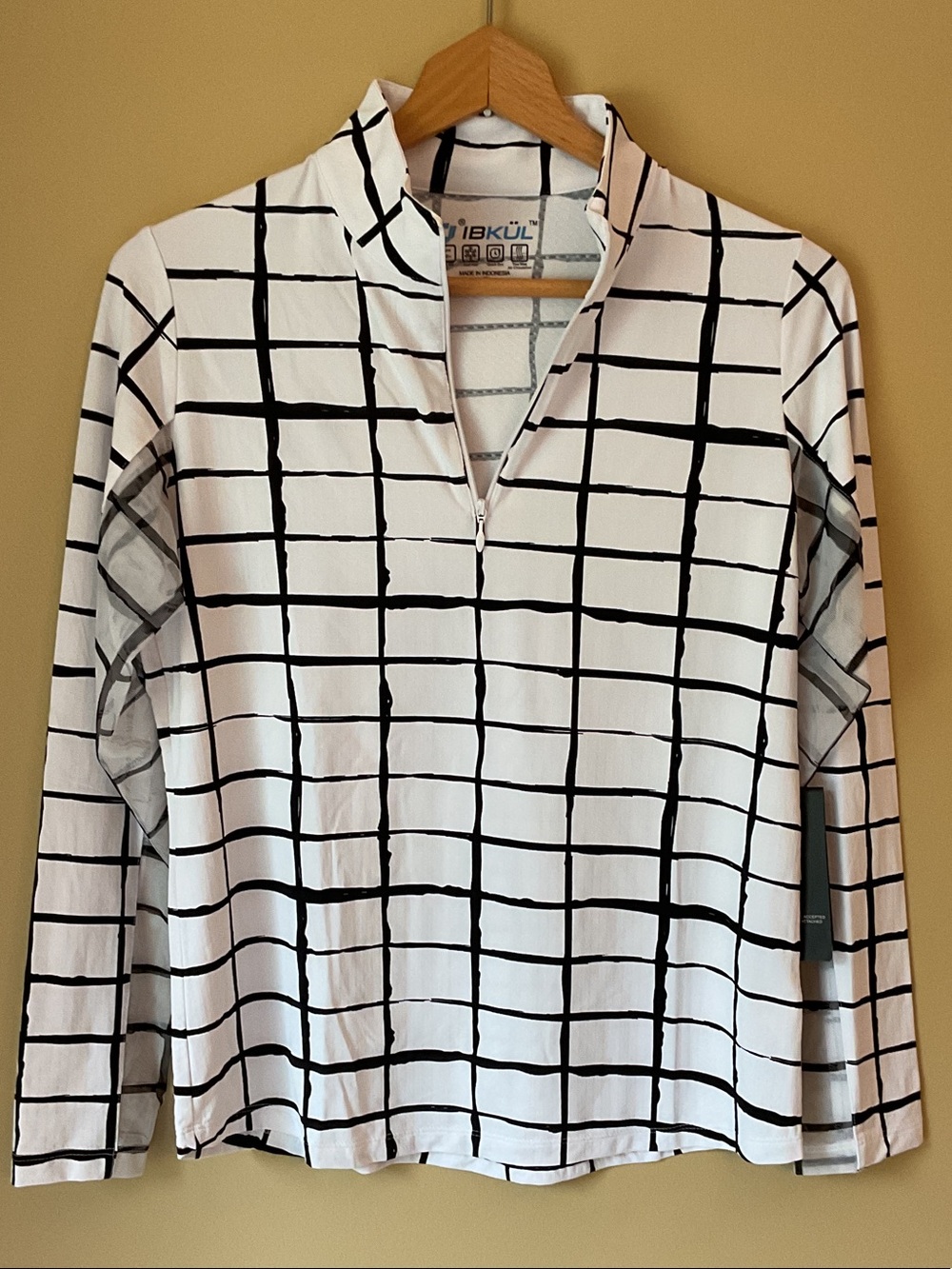 IBKUL Women’s White Long Sleeve Grid Zip-Front SPF 50 Shirt NWT